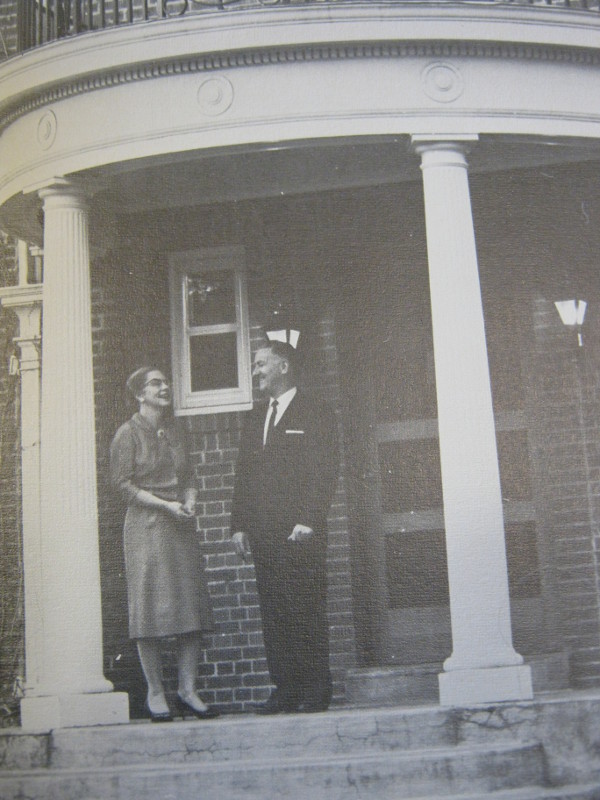 Dr. Don S. Patterson and Mrs. Patterson on the steps of the University House