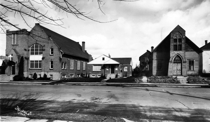 Old and new Calvary Baptist Church and Parsonage