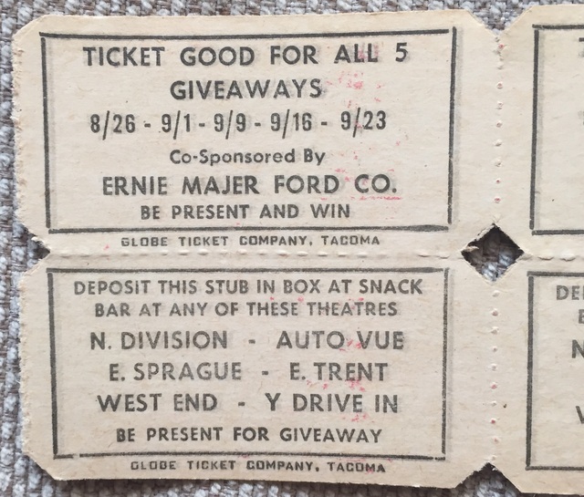 Early ticket stub for the Y Drive-In