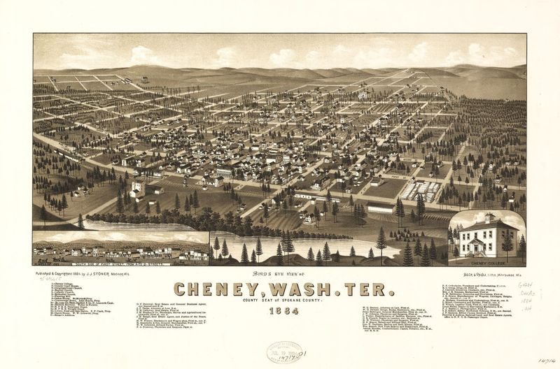 Birds Eye View of Cheney, Washington. 1884