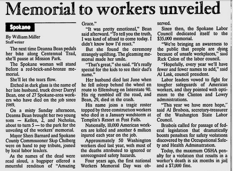 Workers' Memorial Dedicated, April 1993