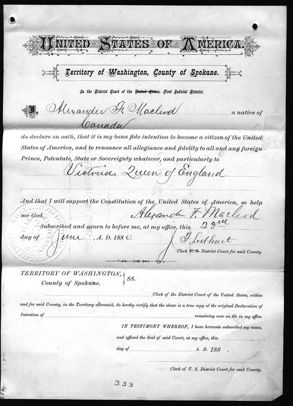 Naturalization Record for Dr. Alexander MacLeod