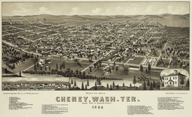 Birds Eye view of Cheney, Washington 1884 (Diagram)