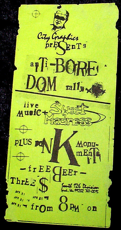 A ticket to a Sweet Madness performance, designed by Rickio Woods.