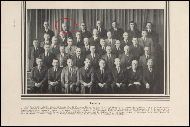 Photo of Male Faculty from Lewis and Clark HS from June 1936 Yearbook.
