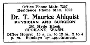 Dr. Ahlquist's business advertisement