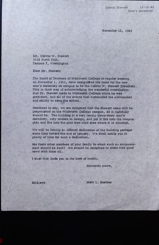 An Announcement to Calvin H. Stewart