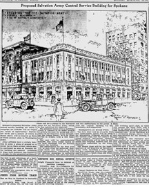 Announcement in Spokesman Review with proposed building design August 25th, 1919.